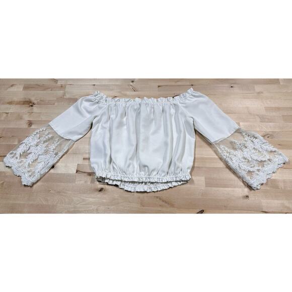 RedTag Women White Boho Long Sleeve Crop Top Lace Sleeves UK Size 16 (M) - Picture 3 of 8